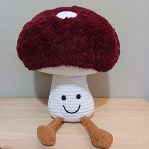 Mushroom Smiley Plush with Legs White Cream Terry and Burgundy Toadstool Cap